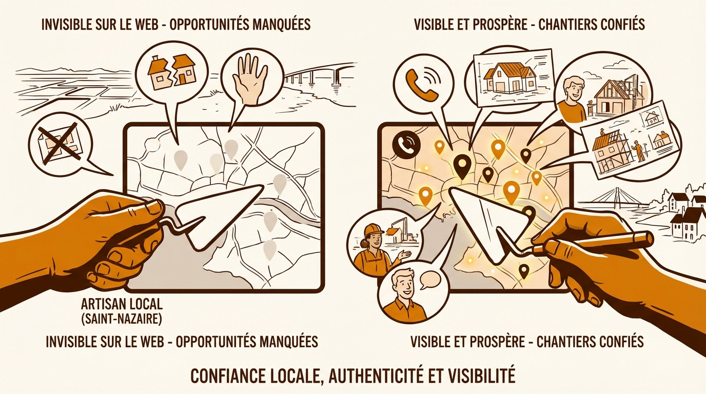 Comparaison entre un artisan invisible et un artisan visible sur Google à Saint-Nazaire